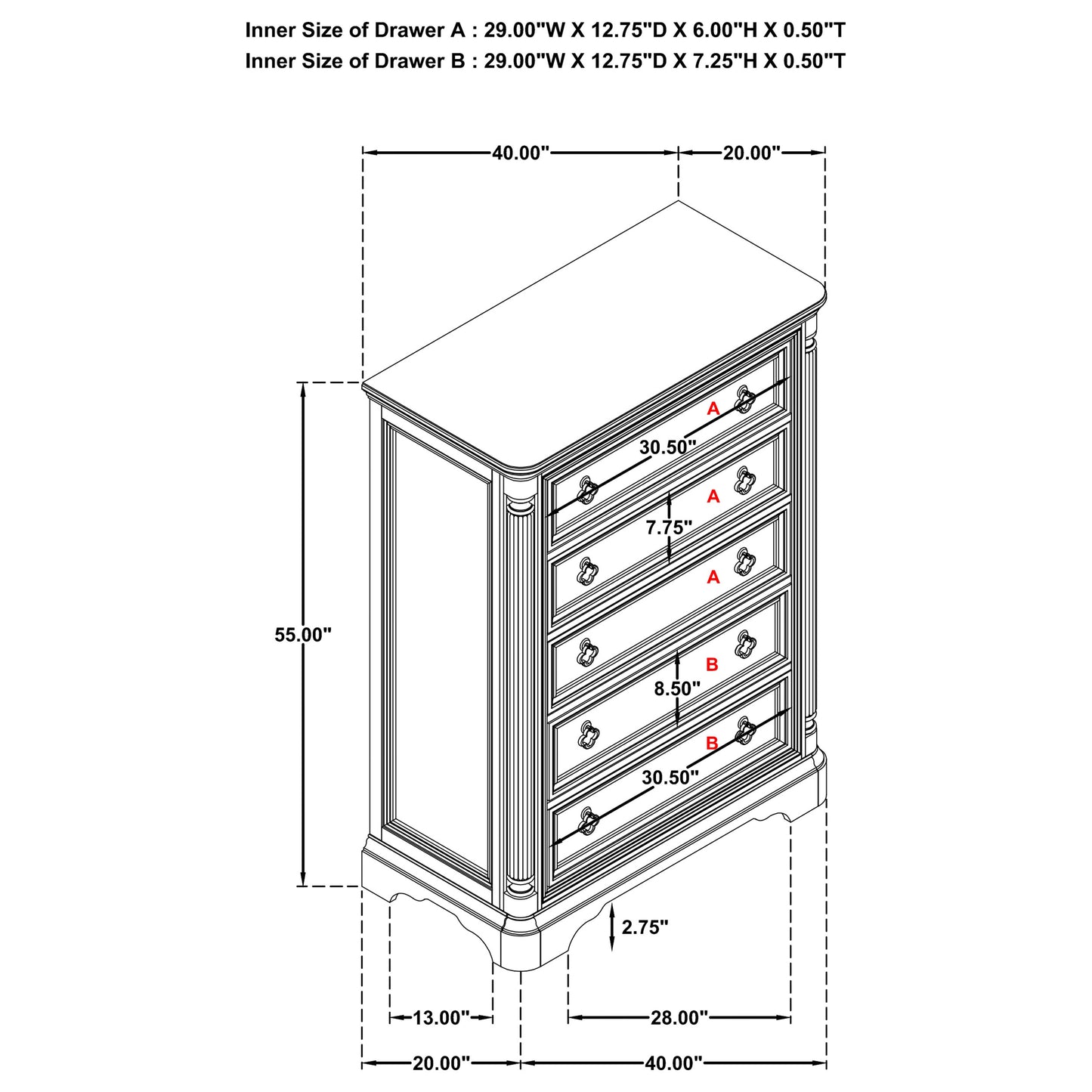 Cresswell 5-drawer Chest of Drawers Weathered Taupe
