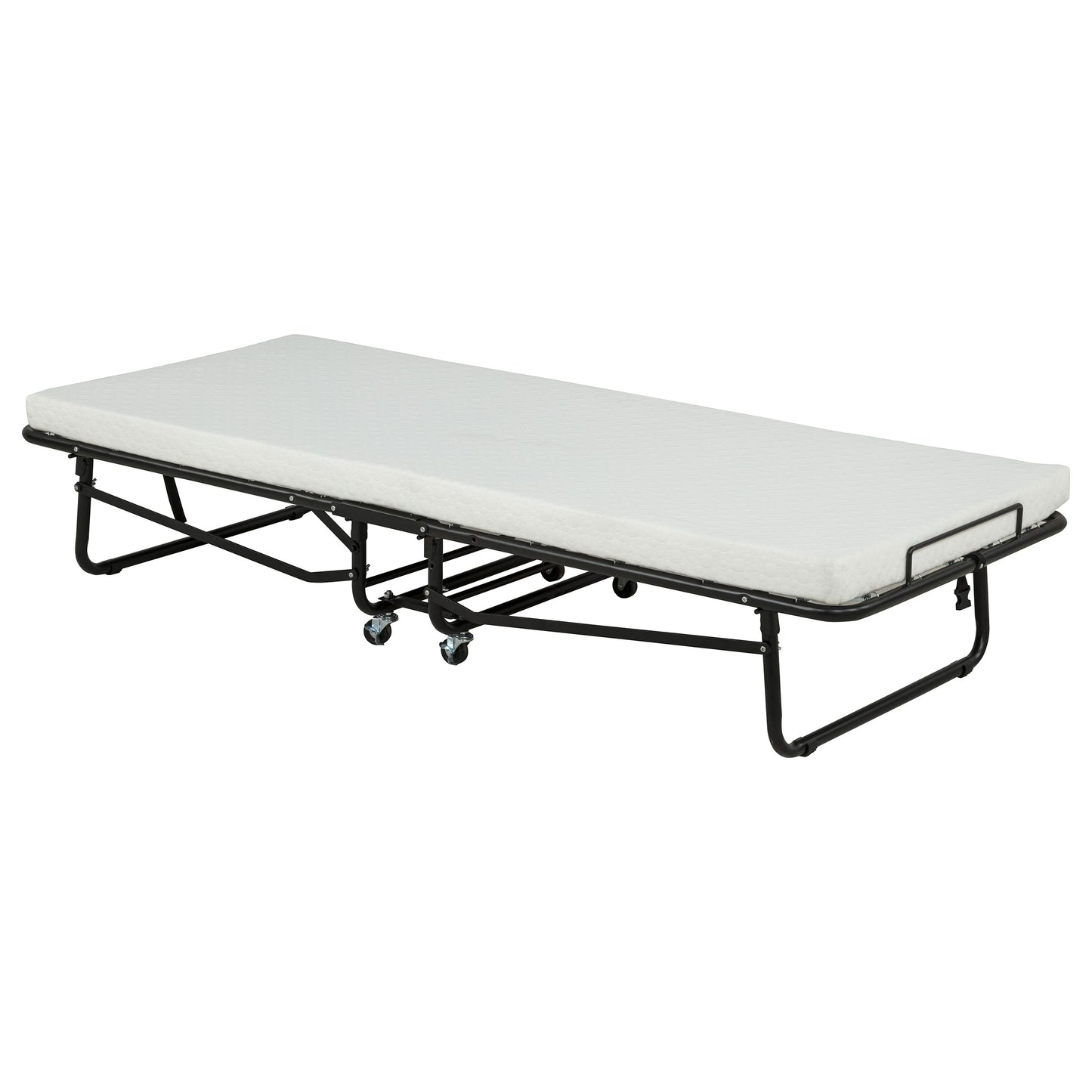 Massey Twin Folding Bed Frame with Memory Foam Mattress Black