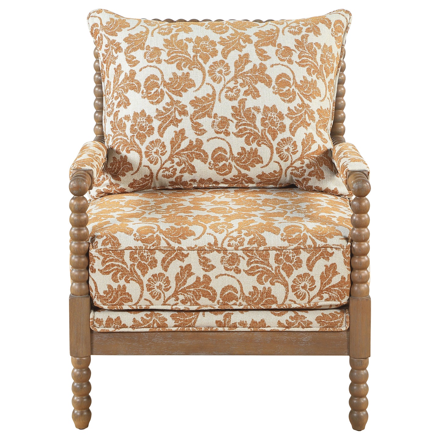 Blanchett Upholstered Bobbin Accent Chair Apricot and Distressed Brown