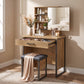 Bettin Vanity Set with Sliding Mirror and Stool Golden Oak