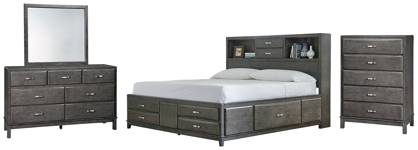 Caitbrook  Storage Bed With 8 Storage Drawers With Mirrored Dresser And Chest