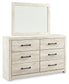 Cambeck Queen Upholstered Panel Bed with Mirrored Dresser, Chest and Nightstand