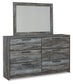 Baystorm King Panel Headboard with Mirrored Dresser, Chest and 2 Nightstands