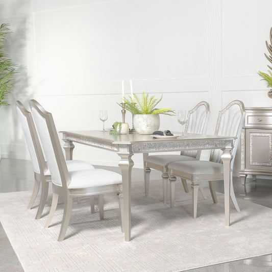 Evangeline 5-piece Dining Table Set with Extension Leaf Ivory and Silver Oak