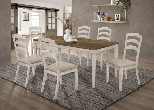 Ronnie 7-piece Starburst Dining Table Set Khaki and Rustic Cream
