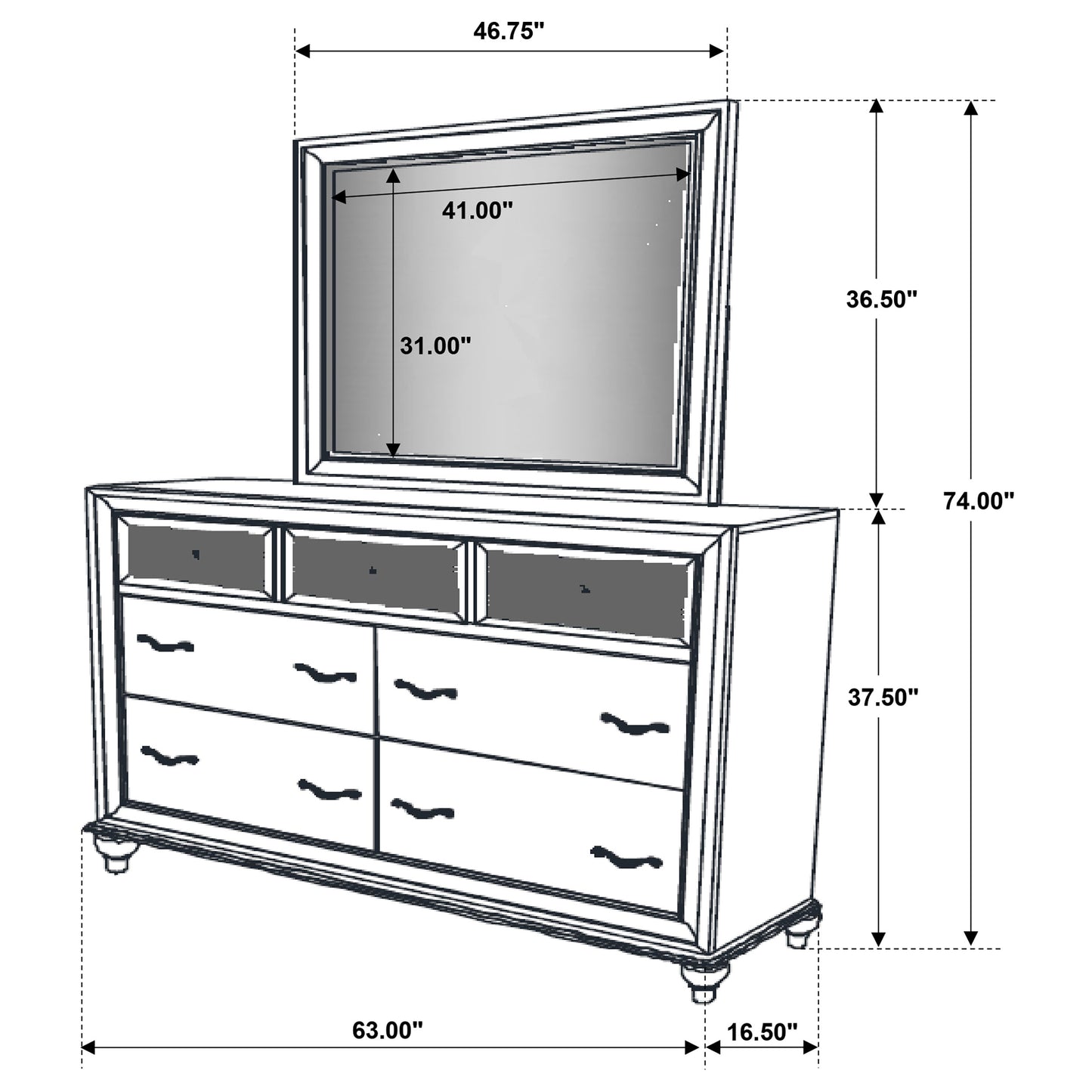 Barzini 7-drawer Dresser with Mirror Black