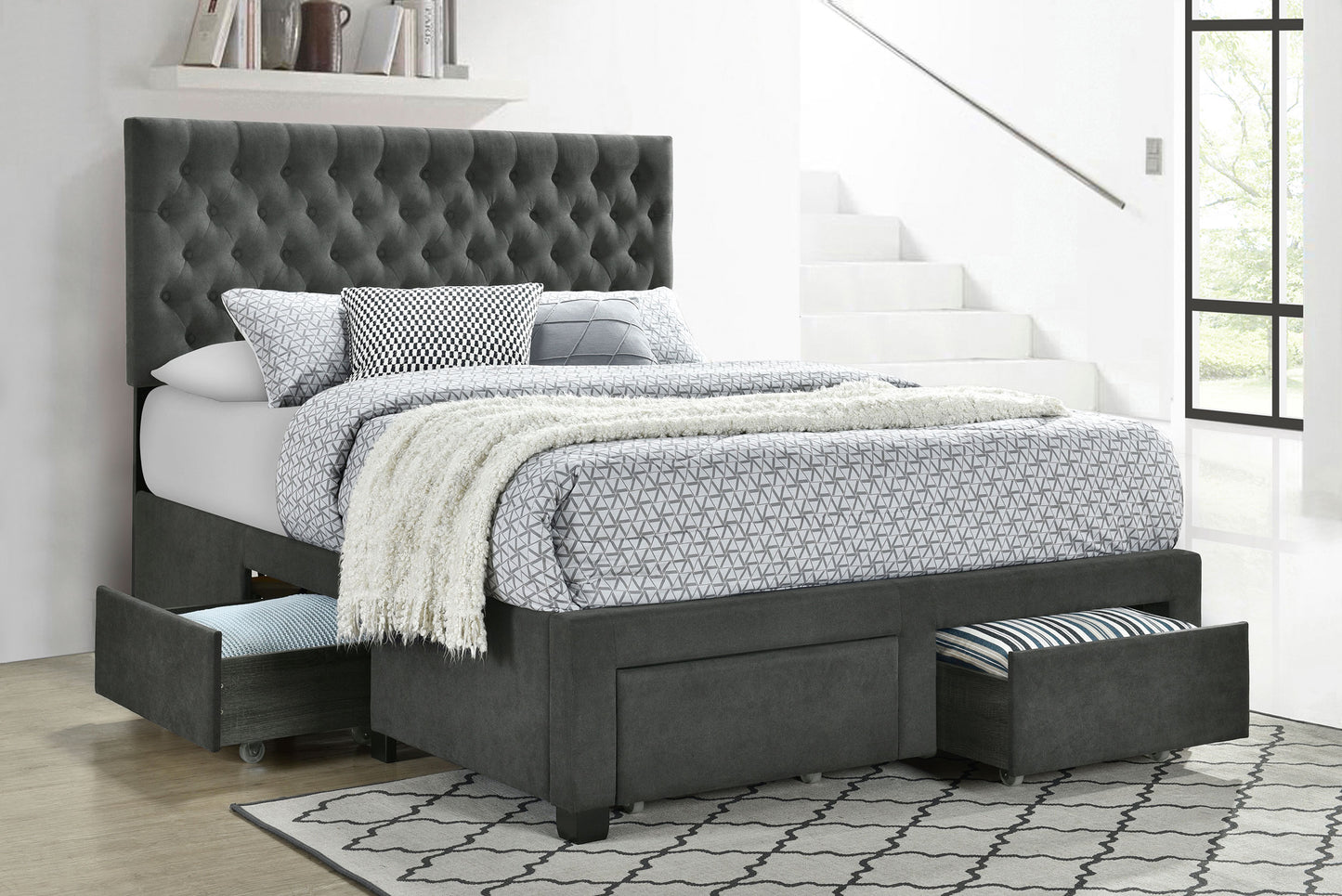 Soledad Upholstered Queen Storage Panel Bed Grey