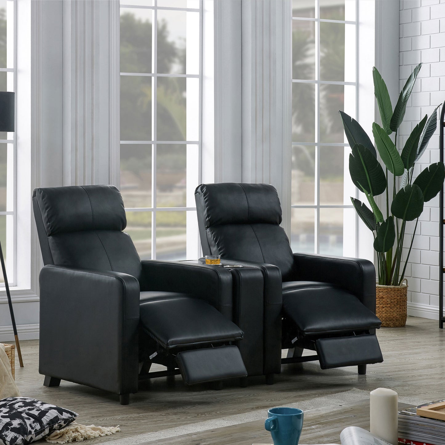 Toohey Home Theater Push Back Recliner Black