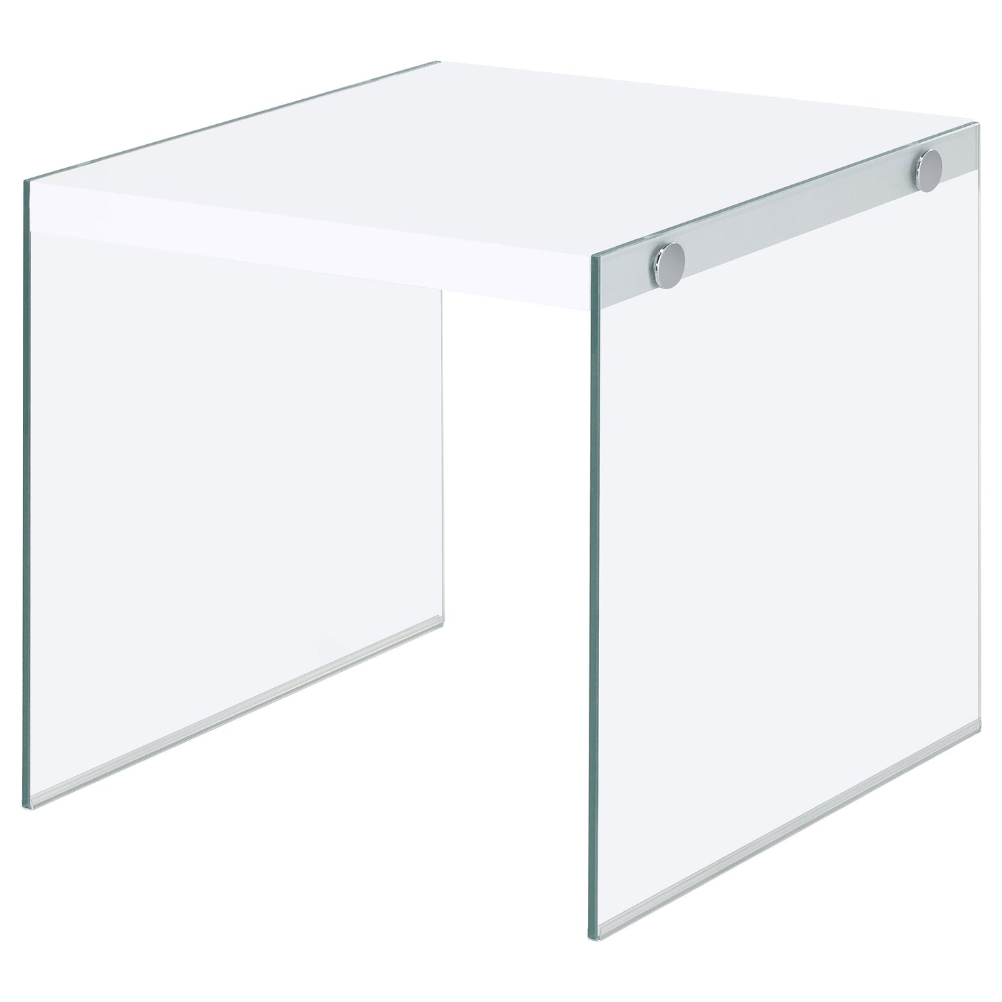 Opal Square End Table With Clear Glass Legs White High Gloss