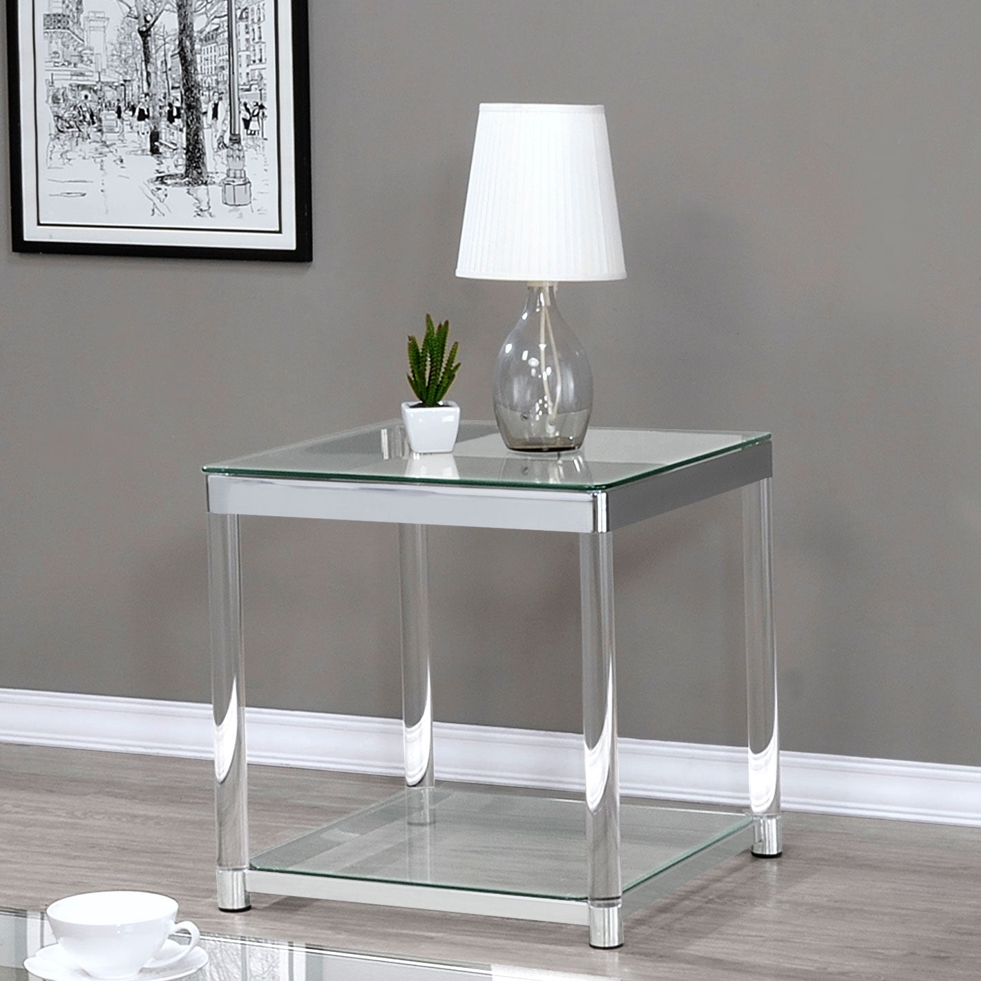 Anne End Table with Lower Shelf Chrome and Clear