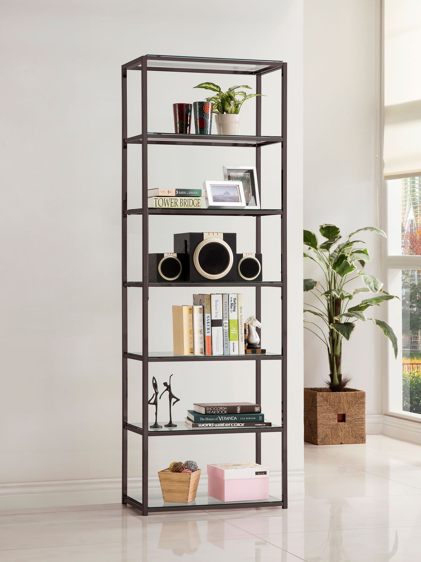 Kate 6-shelf Bookcase Black Nickel