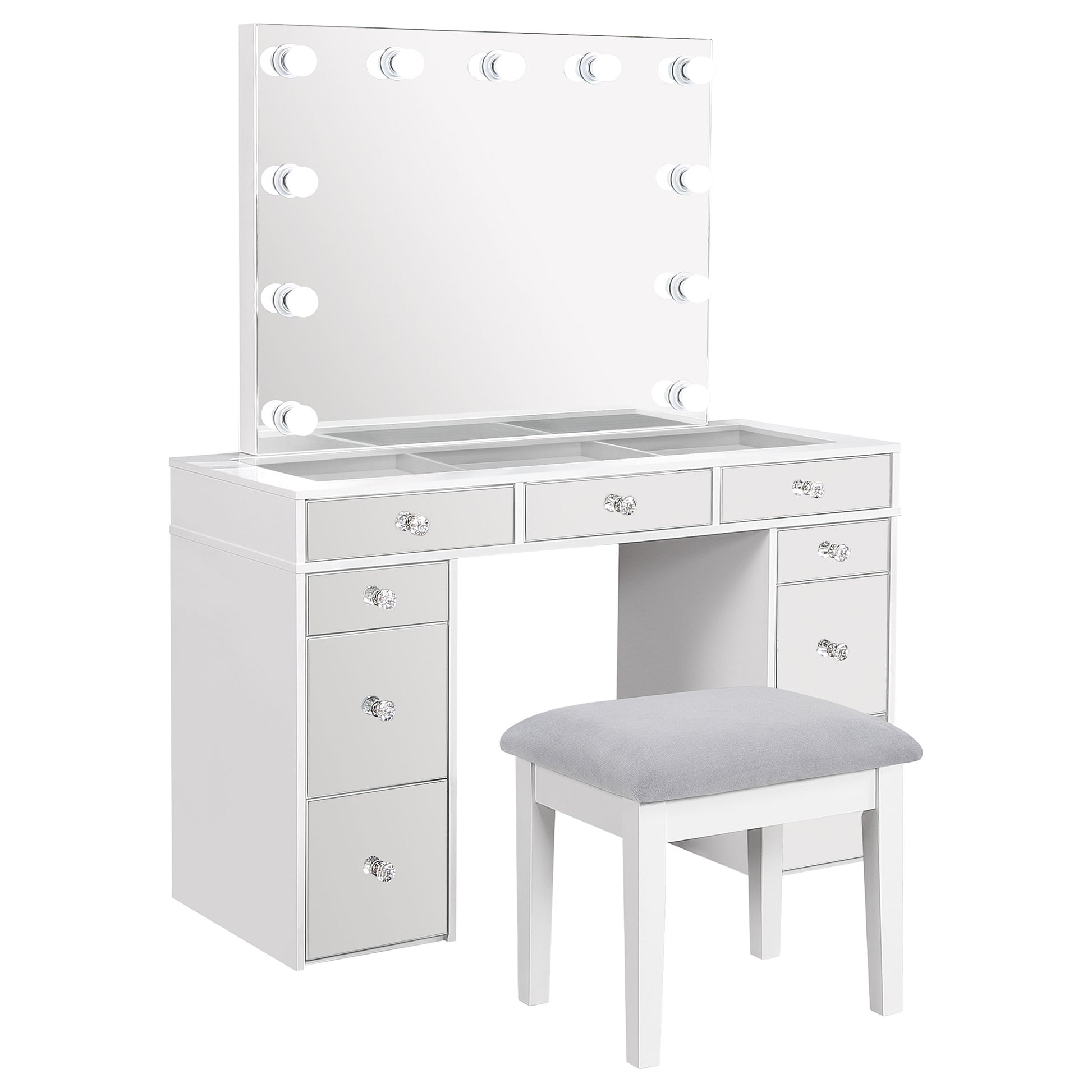 Regina Makeup Vanity Table Set with Lighting White New Age Chicago Furniture Co. Regina Makeup Vanity Table Set with Lighting White New Age Chicago Furniture Co.
